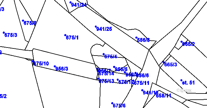 Parcela st. 675/4 v KÚ Panské Dubenky, Katastrální mapa