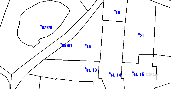 Parcela st. 15 v KÚ Paračov, Katastrální mapa