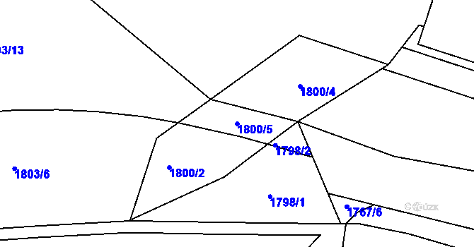 Parcela st. 1800/5 v KÚ Pardubice, Katastrální mapa