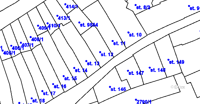 Parcela st. 12 v KÚ Pardubice, Katastrální mapa