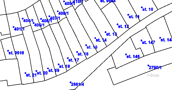 Parcela st. 15 v KÚ Pardubice, Katastrální mapa
