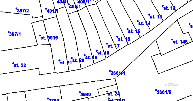 Parcela st. 18 v KÚ Pardubice, Katastrální mapa