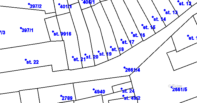 Parcela st. 19 v KÚ Pardubice, Katastrální mapa