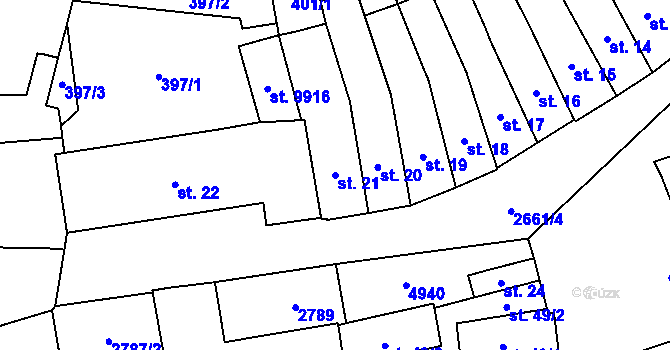 Parcela st. 21 v KÚ Pardubice, Katastrální mapa