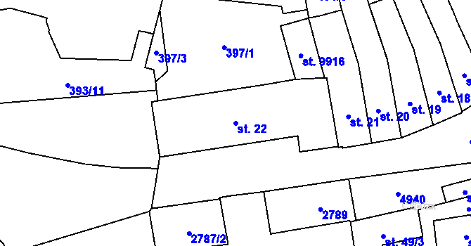 Parcela st. 22 v KÚ Pardubice, Katastrální mapa