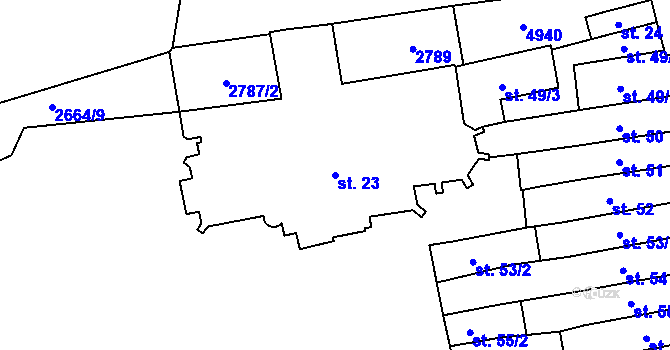 Parcela st. 23 v KÚ Pardubice, Katastrální mapa