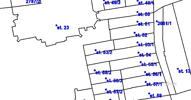 Parcela st. 53/2 v KÚ Pardubice, Katastrální mapa