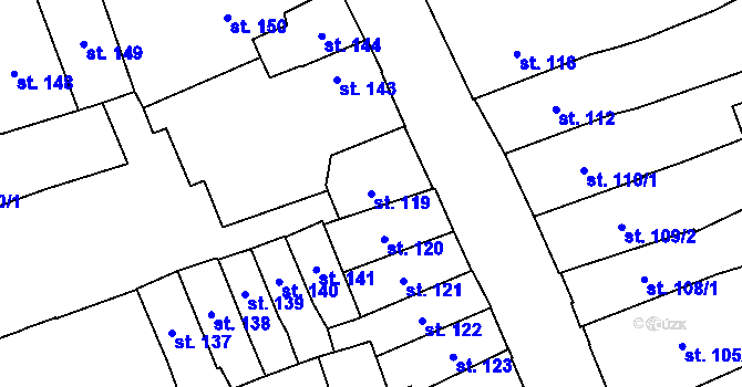 Parcela st. 119 v KÚ Pardubice, Katastrální mapa