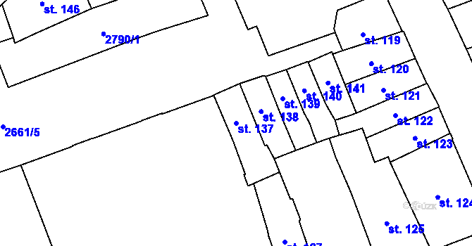 Parcela st. 137 v KÚ Pardubice, Katastrální mapa