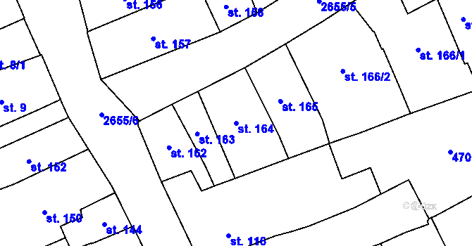 Parcela st. 164 v KÚ Pardubice, Katastrální mapa