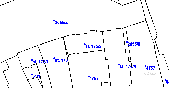 Parcela st. 175/2 v KÚ Pardubice, Katastrální mapa