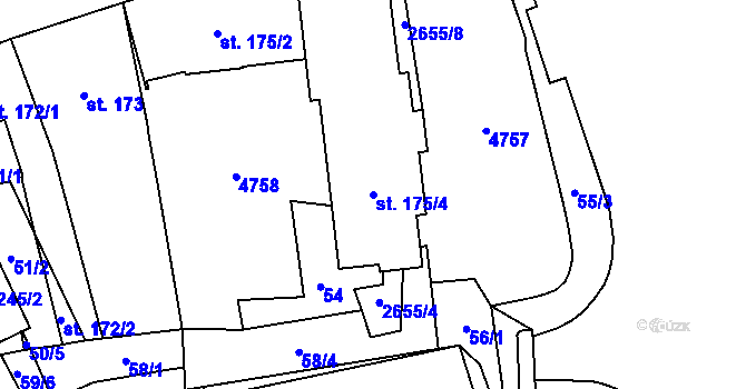 Parcela st. 175/4 v KÚ Pardubice, Katastrální mapa