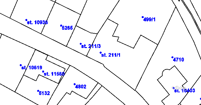 Parcela st. 211/1 v KÚ Pardubice, Katastrální mapa