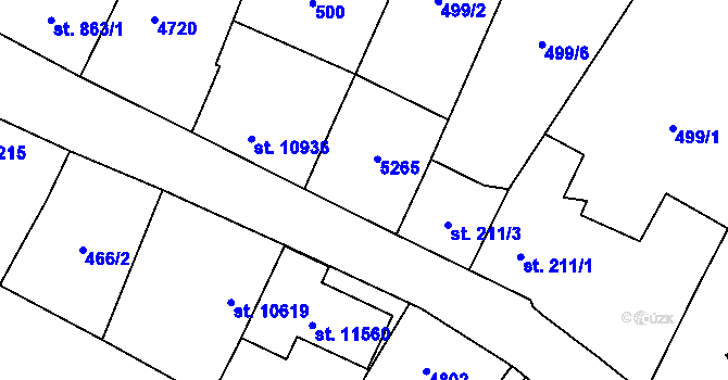 Parcela st. 211/2 v KÚ Pardubice, Katastrální mapa