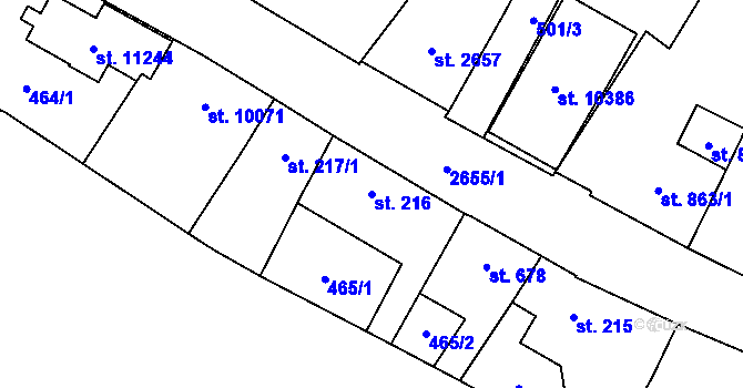 Parcela st. 216 v KÚ Pardubice, Katastrální mapa