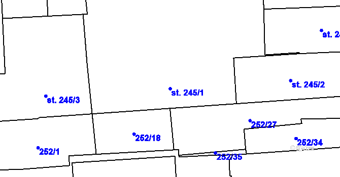 Parcela st. 245/1 v KÚ Pardubice, Katastrální mapa