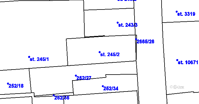 Parcela st. 245/2 v KÚ Pardubice, Katastrální mapa