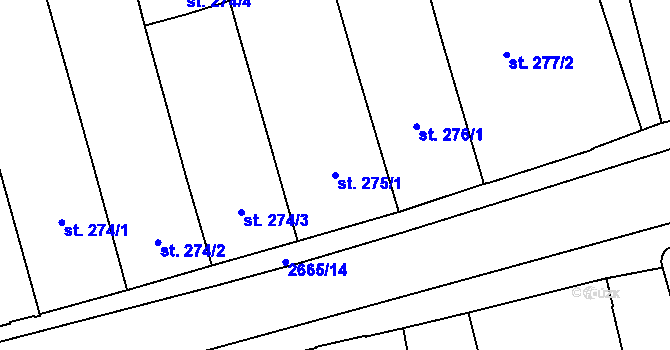 Parcela st. 275/1 v KÚ Pardubice, Katastrální mapa