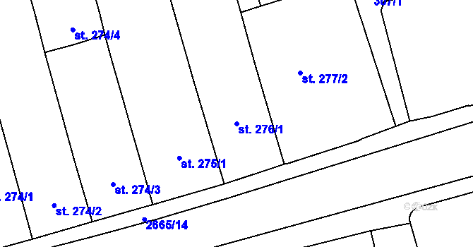 Parcela st. 276/1 v KÚ Pardubice, Katastrální mapa