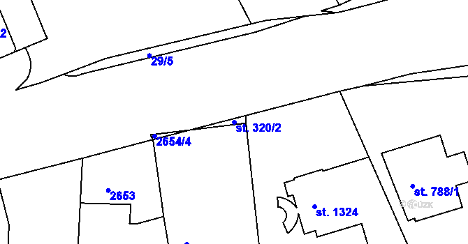 Parcela st. 320/2 v KÚ Pardubice, Katastrální mapa