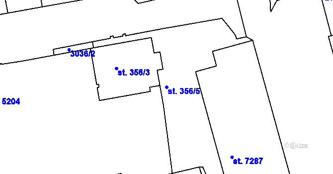 Parcela st. 356/5 v KÚ Pardubice, Katastrální mapa