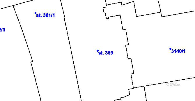 Parcela st. 359 v KÚ Pardubice, Katastrální mapa