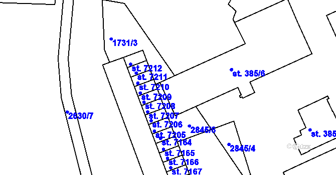 Parcela st. 385/10 v KÚ Pardubice, Katastrální mapa