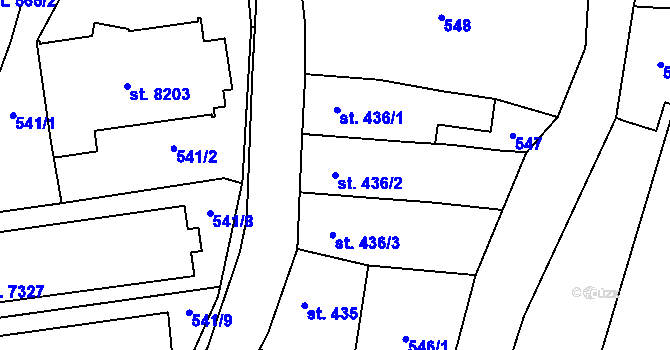 Parcela st. 436/2 v KÚ Pardubice, Katastrální mapa