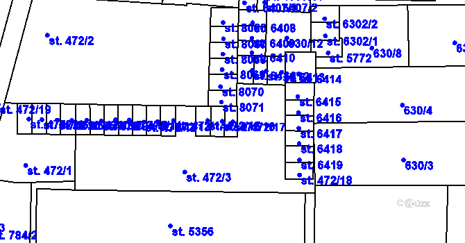 Parcela st. 472/17 v KÚ Pardubice, Katastrální mapa