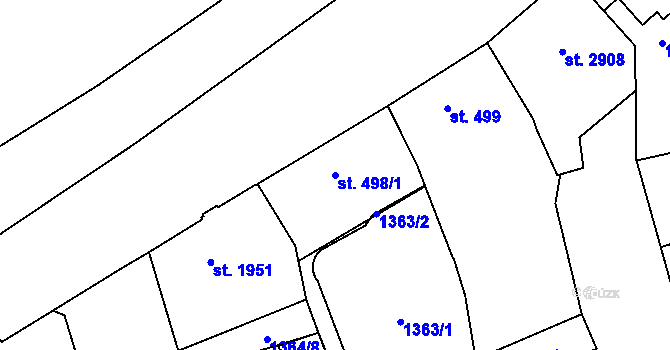 Parcela st. 498/1 v KÚ Pardubice, Katastrální mapa