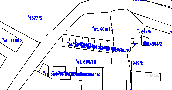 Parcela st. 500/5 v KÚ Pardubice, Katastrální mapa