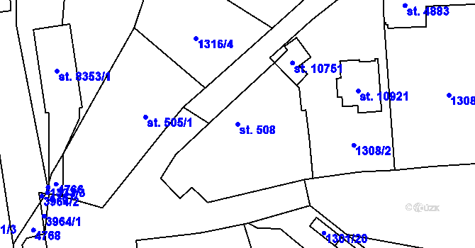 Parcela st. 508 v KÚ Pardubice, Katastrální mapa