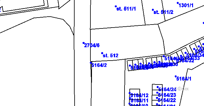 Parcela st. 512 v KÚ Pardubice, Katastrální mapa
