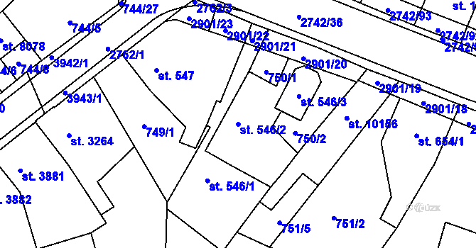 Parcela st. 546/2 v KÚ Pardubice, Katastrální mapa