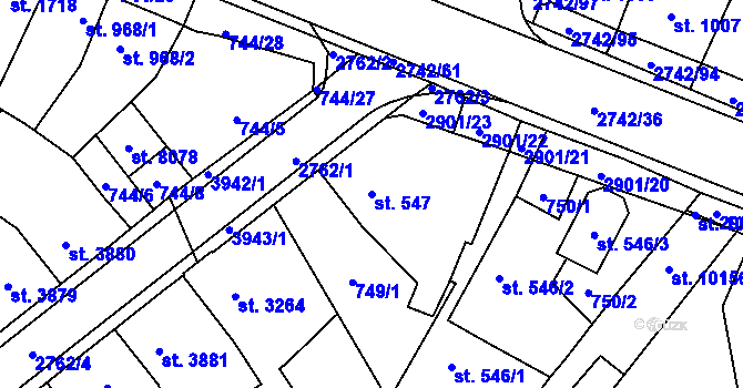 Parcela st. 547 v KÚ Pardubice, Katastrální mapa
