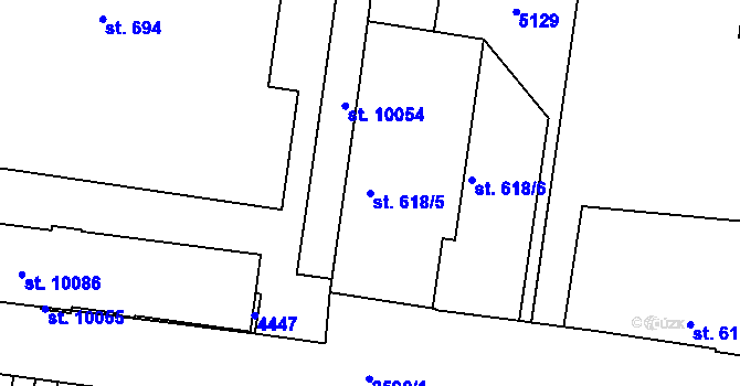 Parcela st. 618/5 v KÚ Pardubice, Katastrální mapa