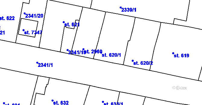 Parcela st. 620/1 v KÚ Pardubice, Katastrální mapa