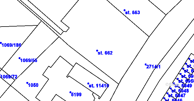 Parcela st. 662 v KÚ Pardubice, Katastrální mapa