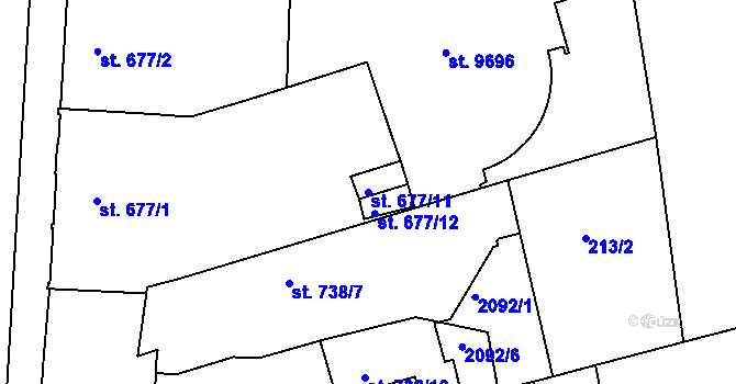 Parcela st. 677/11 v KÚ Pardubice, Katastrální mapa