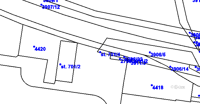 Parcela st. 701/4 v KÚ Pardubice, Katastrální mapa