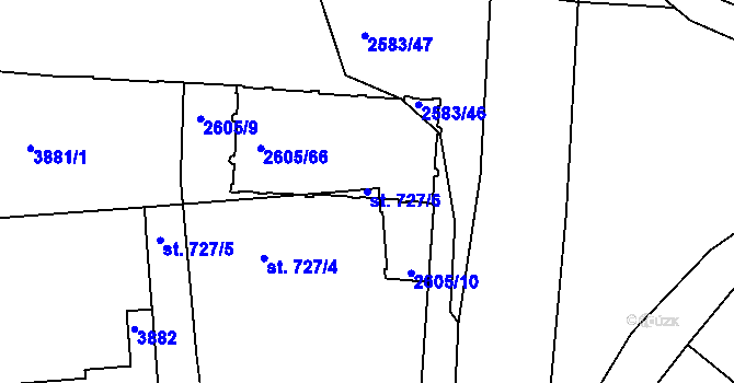 Parcela st. 727/6 v KÚ Pardubice, Katastrální mapa