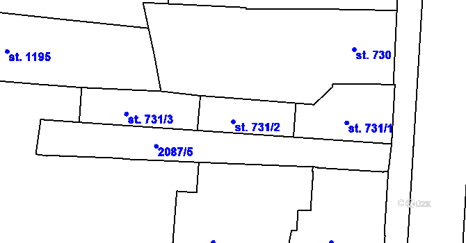 Parcela st. 731/2 v KÚ Pardubice, Katastrální mapa