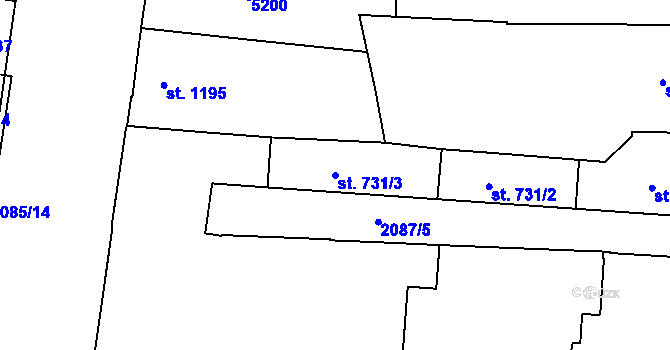 Parcela st. 731/3 v KÚ Pardubice, Katastrální mapa