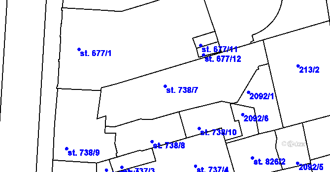 Parcela st. 738/7 v KÚ Pardubice, Katastrální mapa