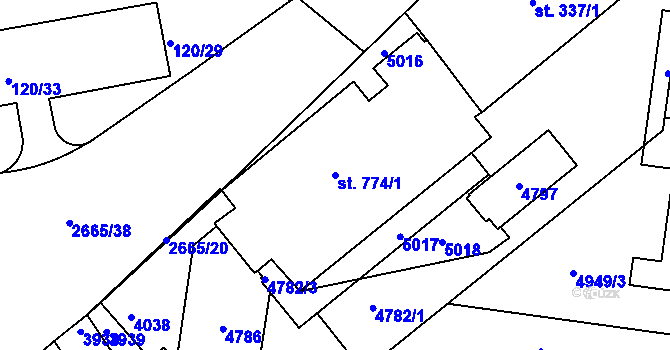 Parcela st. 774/1 v KÚ Pardubice, Katastrální mapa