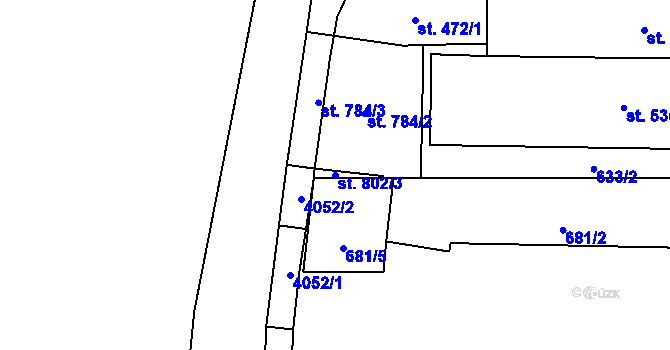 Parcela st. 802/3 v KÚ Pardubice, Katastrální mapa