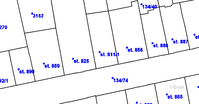 Parcela st. 811/1 v KÚ Pardubice, Katastrální mapa
