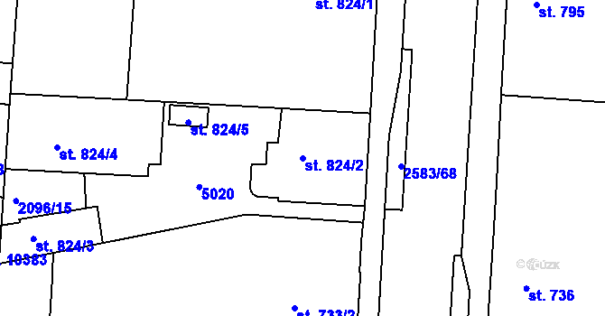 Parcela st. 824/2 v KÚ Pardubice, Katastrální mapa