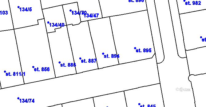 Parcela st. 894 v KÚ Pardubice, Katastrální mapa