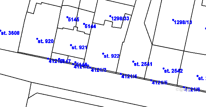 Parcela st. 922 v KÚ Pardubice, Katastrální mapa